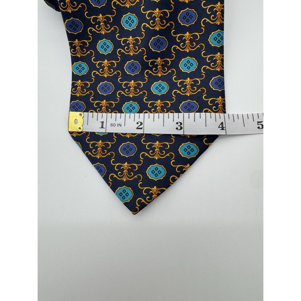 Giacomo‎ De Senece Italian Silk Tie Navy Blue Gold Medallion Made In Italy - Picture 3 of 8